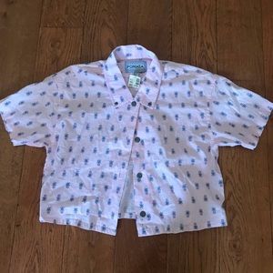 pink crop blouse short sleeve with pineapple print